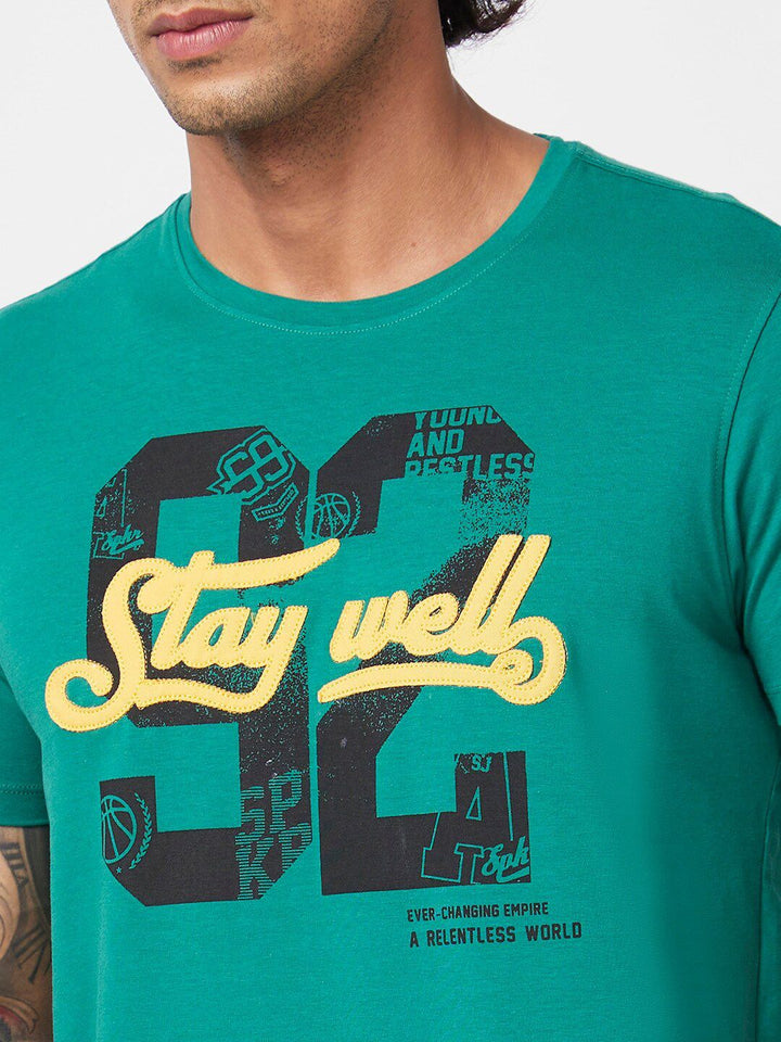 SPYKAR Varsity Printed Slim Fit Cotton Casual T-Shirt