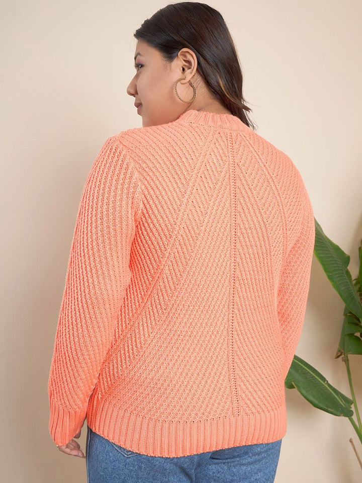 CURVY STREET Plus Size Geometric Self Design Pure Acrylic Pullover