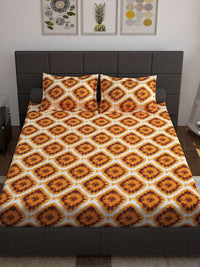 Story@home Unisex Yellow Geometric Cotton 144 TC 1 King Size Bedsheet with 2 Pillow Covers