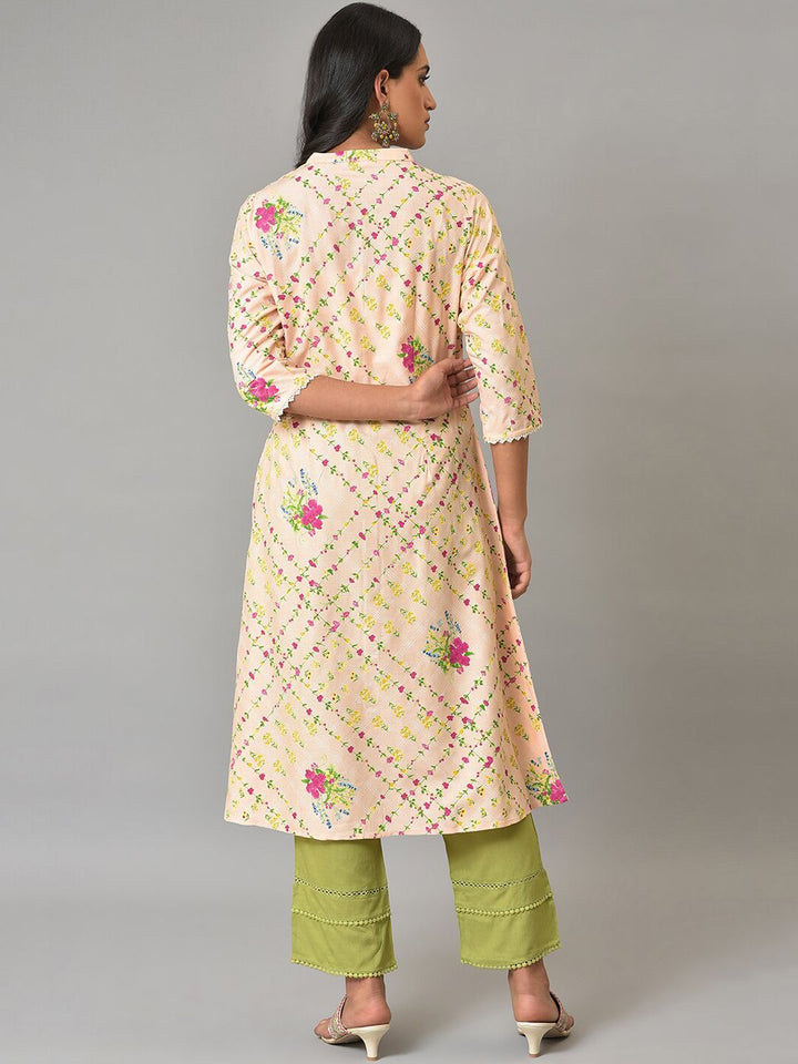 W Women Floral Printed Keyhole Neck Kurta