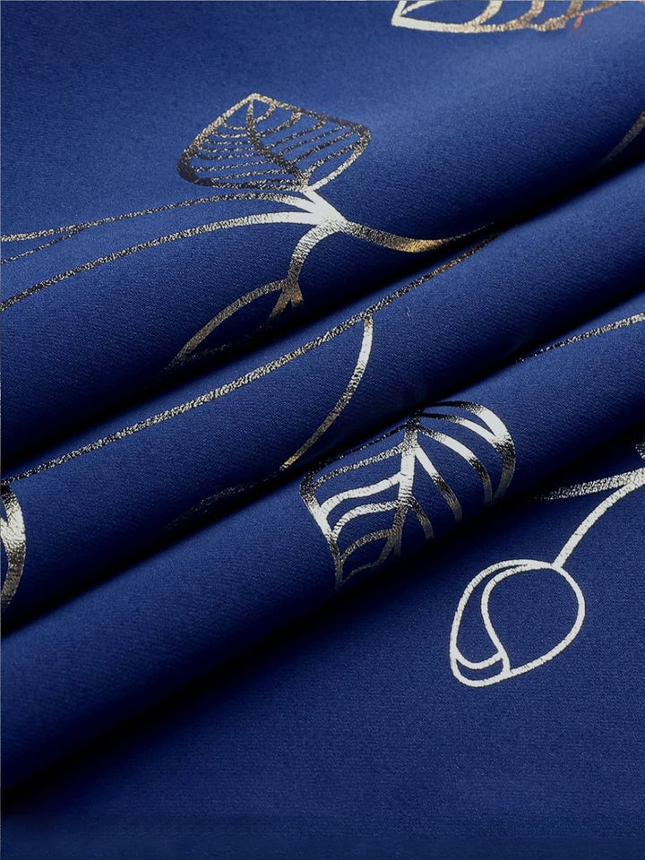 URBAN SPACE Navy Blue & Gold-Toned Floral Printed Black Out Door Curtain