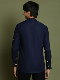 VASTRAMAY Boys Band Collar Roll-Up Sleeves Straight Kurta