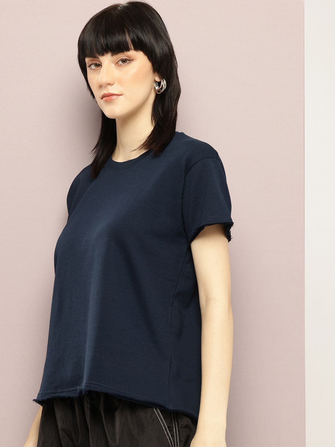 DILLINGER Women Ultra Soft Drapey Cotton Crew Neck Boxy T-Shirt