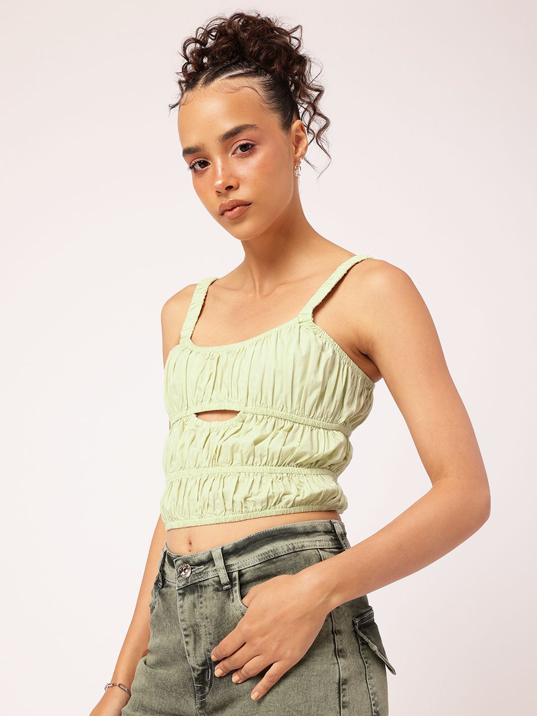 DressBerry Summertime Smocked Cut-Out Crop Top