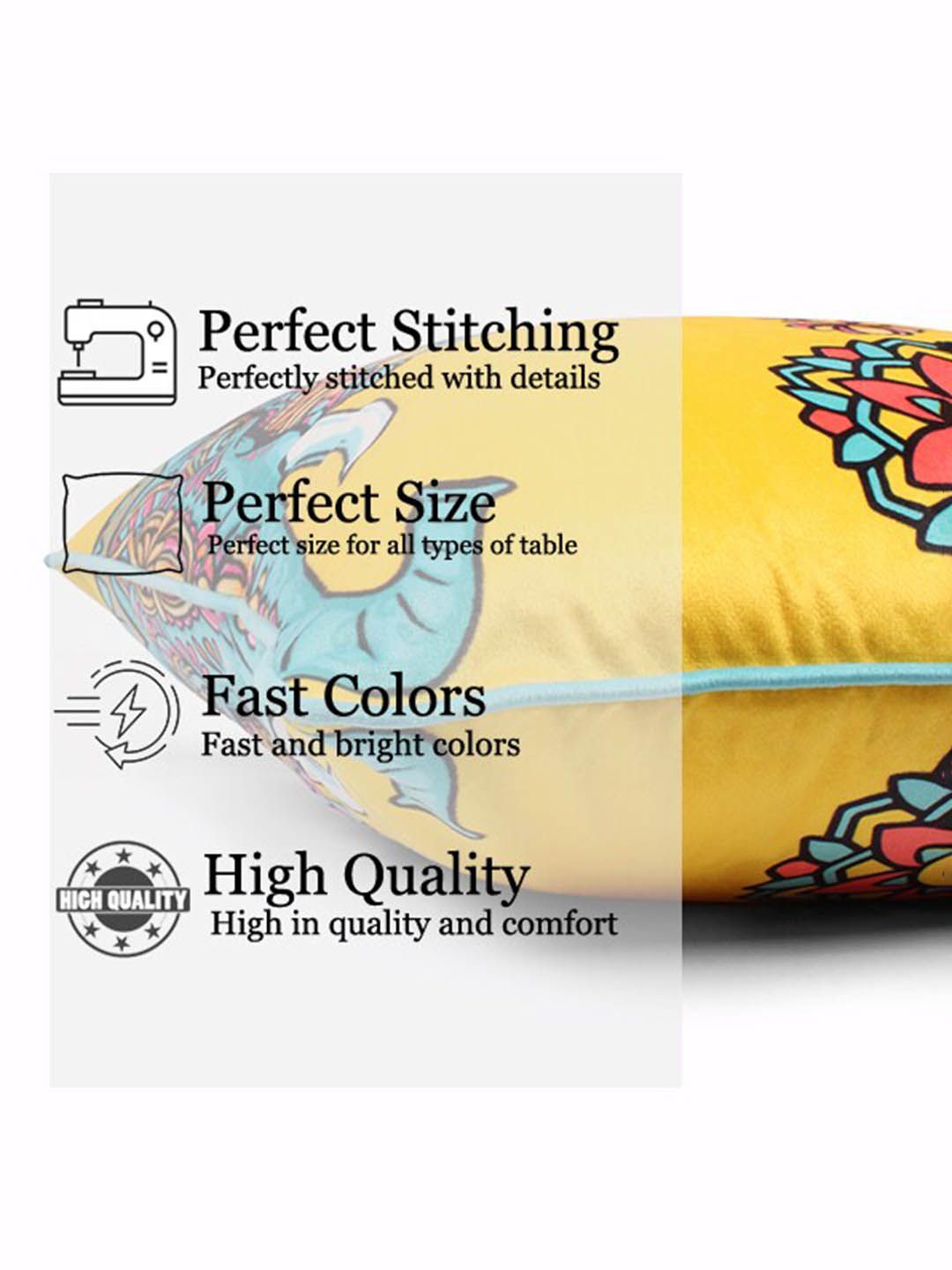 STITCHNEST Yellow & Blue 5 Pieces Ethnic Motifs Velvet Square Cushion Covers