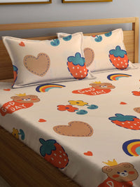 Myntra Elegant Homes Berwarna Krim & Bercetak Merah Set Cadar King 300 TC 2.5 m x 2.2 m