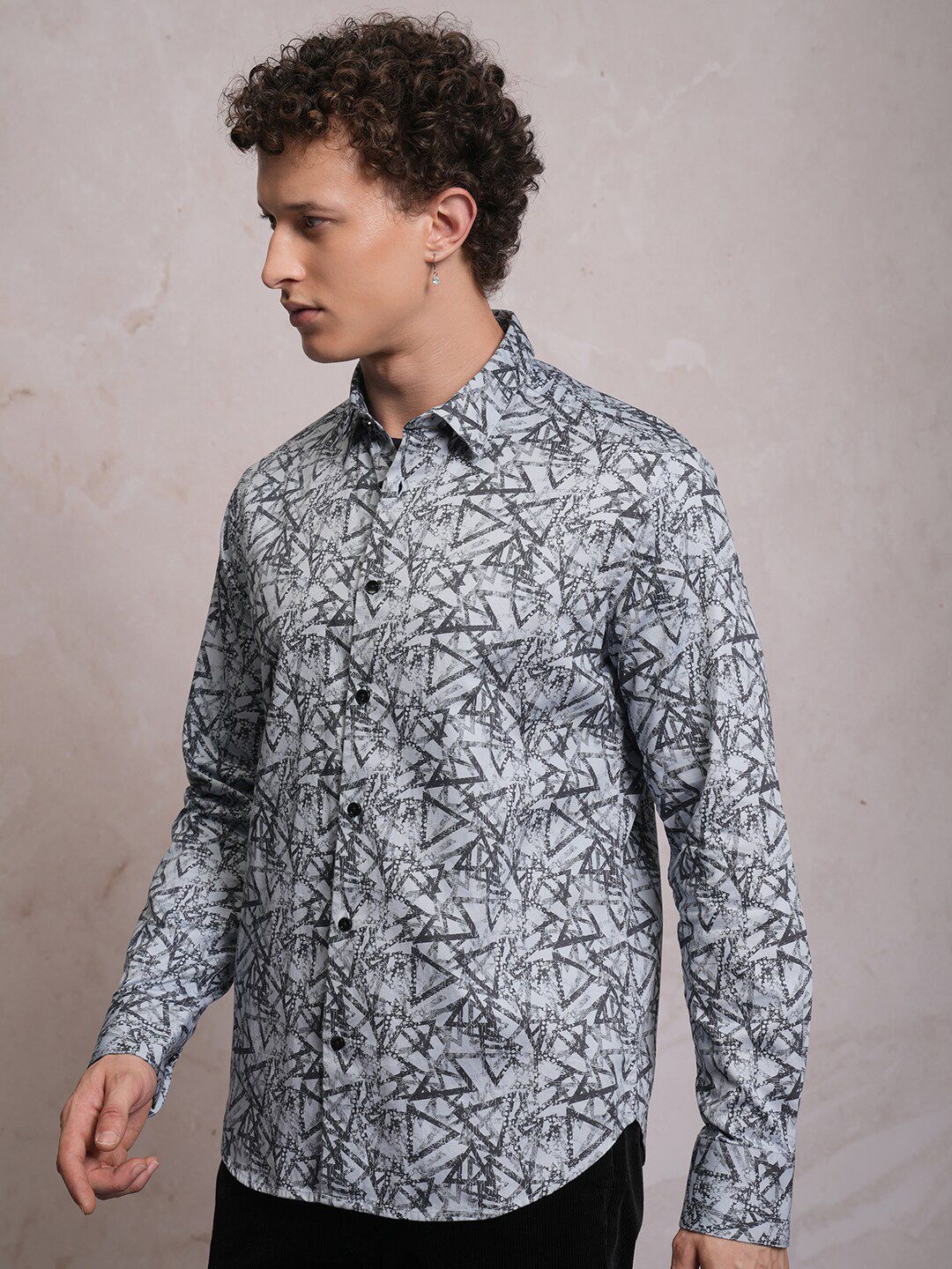 LOCOMOTIVE Luxe Slim Fit Geometric Printed Satin Party Shirt