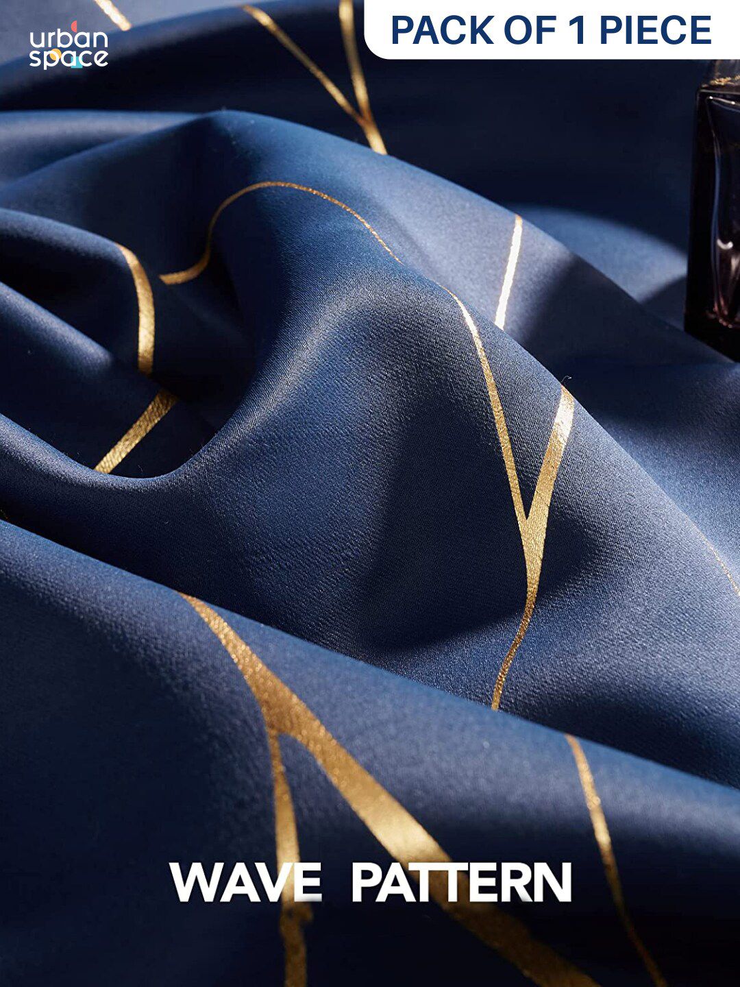 URBAN SPACE Navy Blue & Gold-Toned Black Out Door Curtain