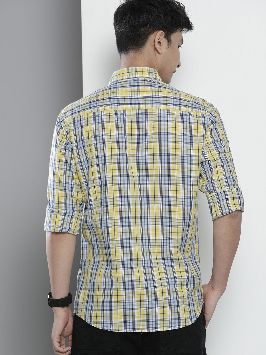 The Indian Garage Co Men Yellow Regular Fit Tartan Checks Opaque Checked Casual Shirt