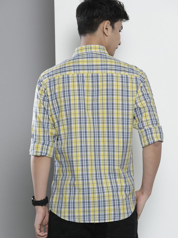 The Indian Garage Co Men Yellow Regular Fit Tartan Checks Opaque Checked Casual Shirt