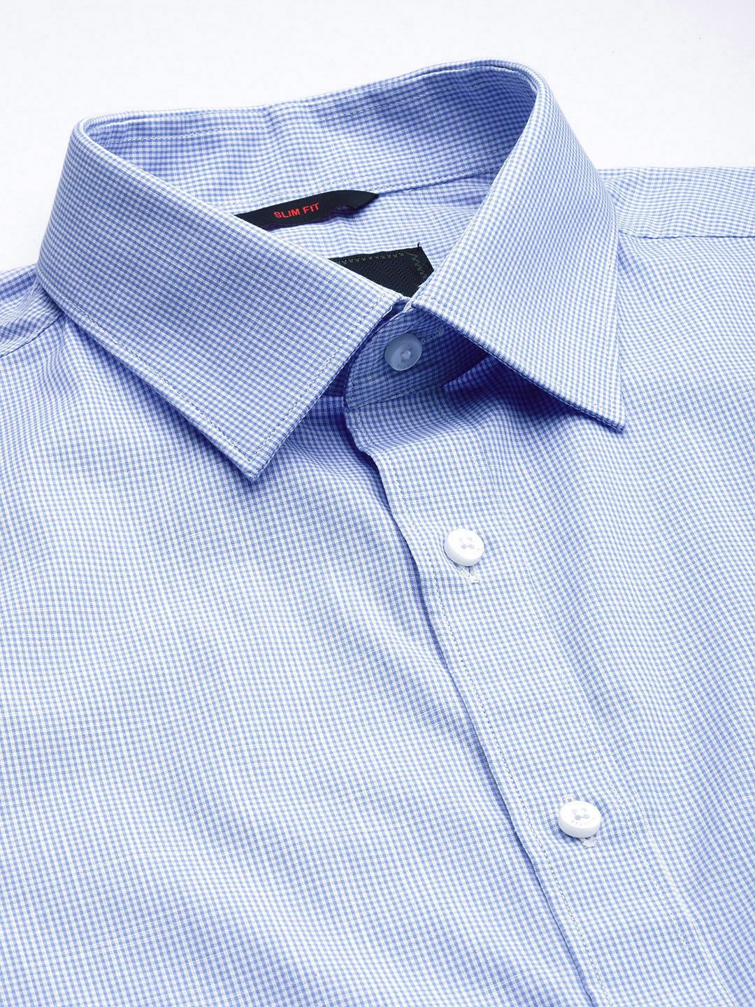 Raymond Men Pure Cotton Slim Fit Micro Checks Cutaway Collar Formal Shirt