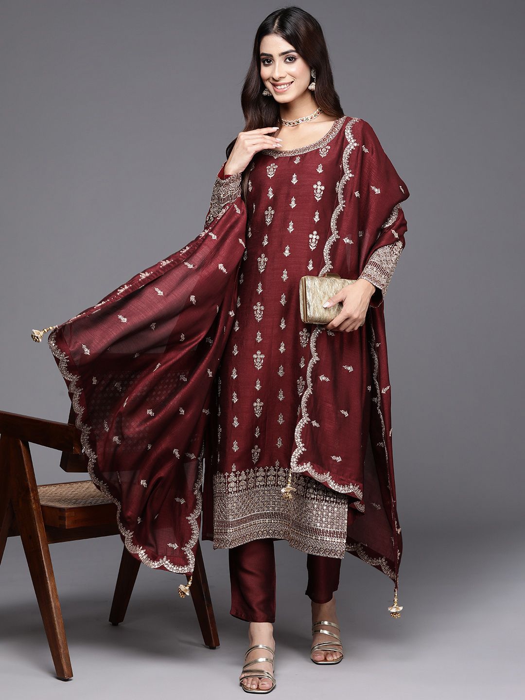 Libas Ethnic Motifs Embroidered Regular Sequinned Kurta with Trousers & Dupatta