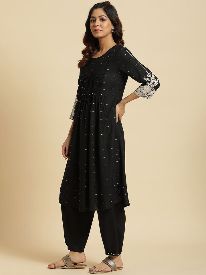 W Geometric Printed Sequinned A Line Kurta
