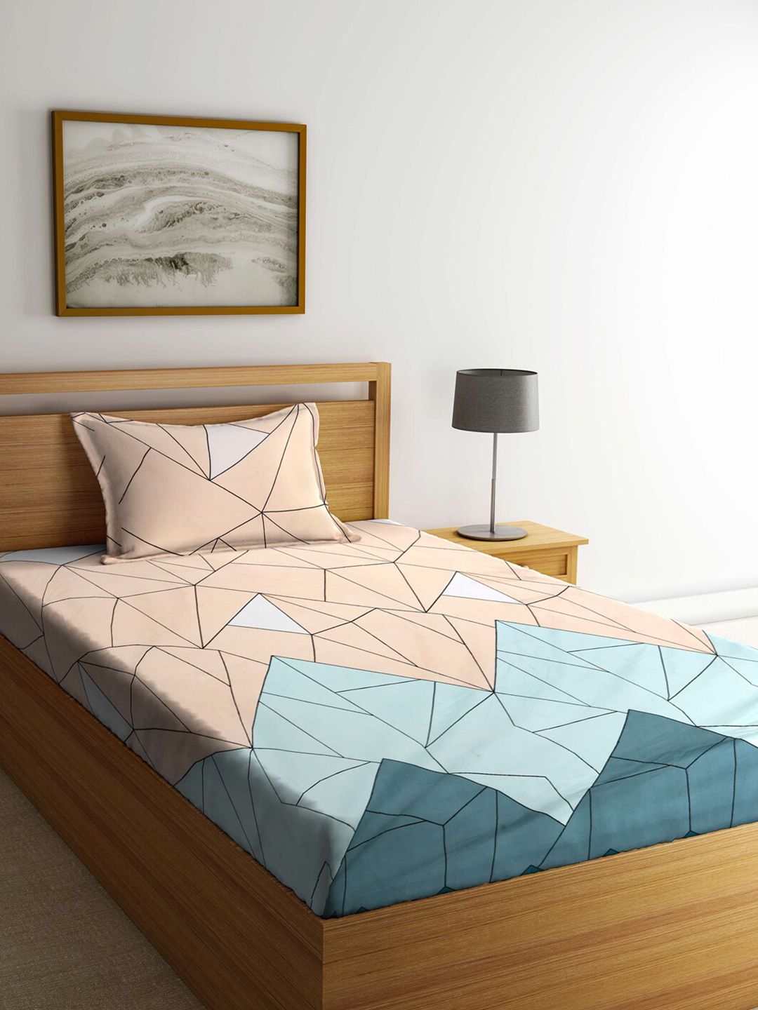 KLOTTHE Grey Leaf Cotton 300 TC Single Fine 2 Bedsheet with 2 Pillow Covers-87 x 59 inches