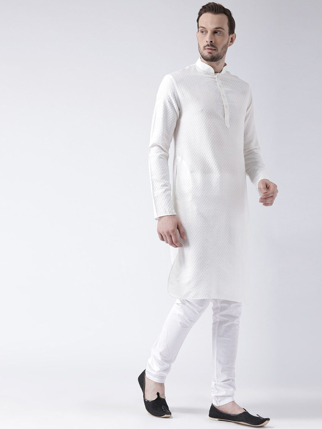 KISAH Woven Design Mandarin Collar Straight Kurta