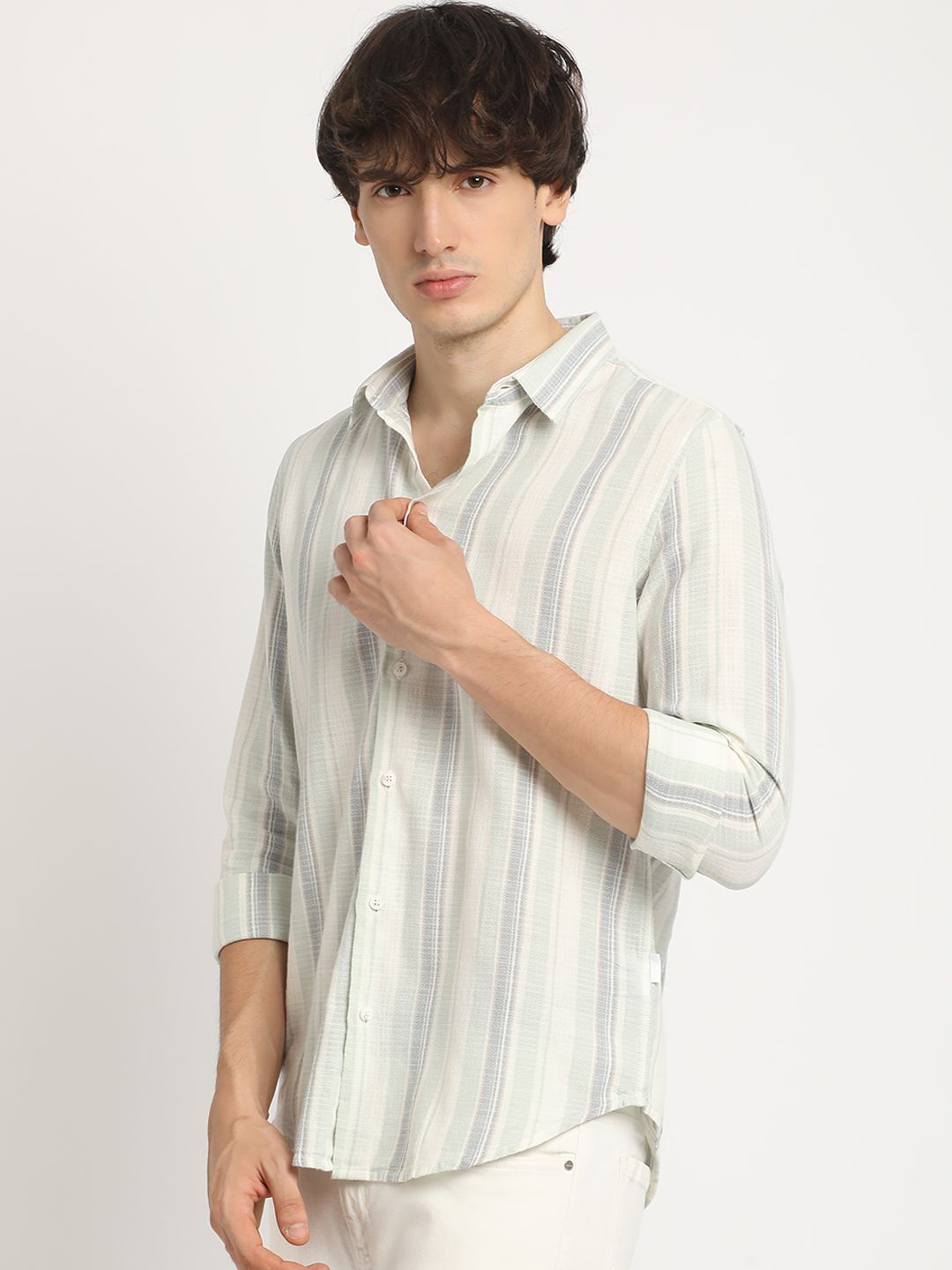 THE BEAR HOUSE Men's Striped Slim Fit Button-Down Collar Casual Shirt