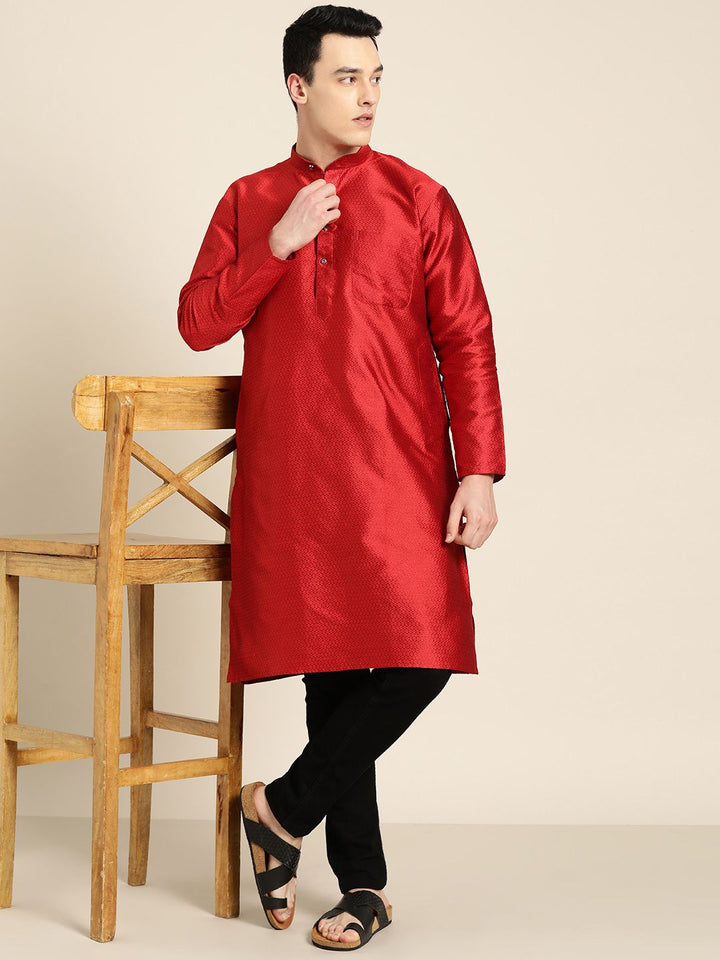 SOJANYA Lelaki Red Woven Design Straight Kurta