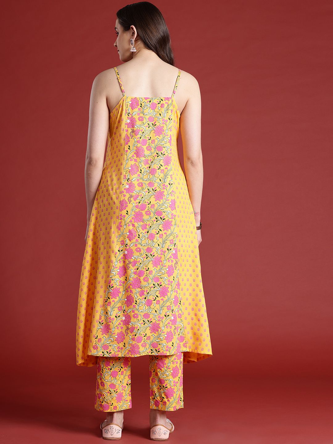Anouk Floral Printed Shoulder Straps A-Line Kurta Set