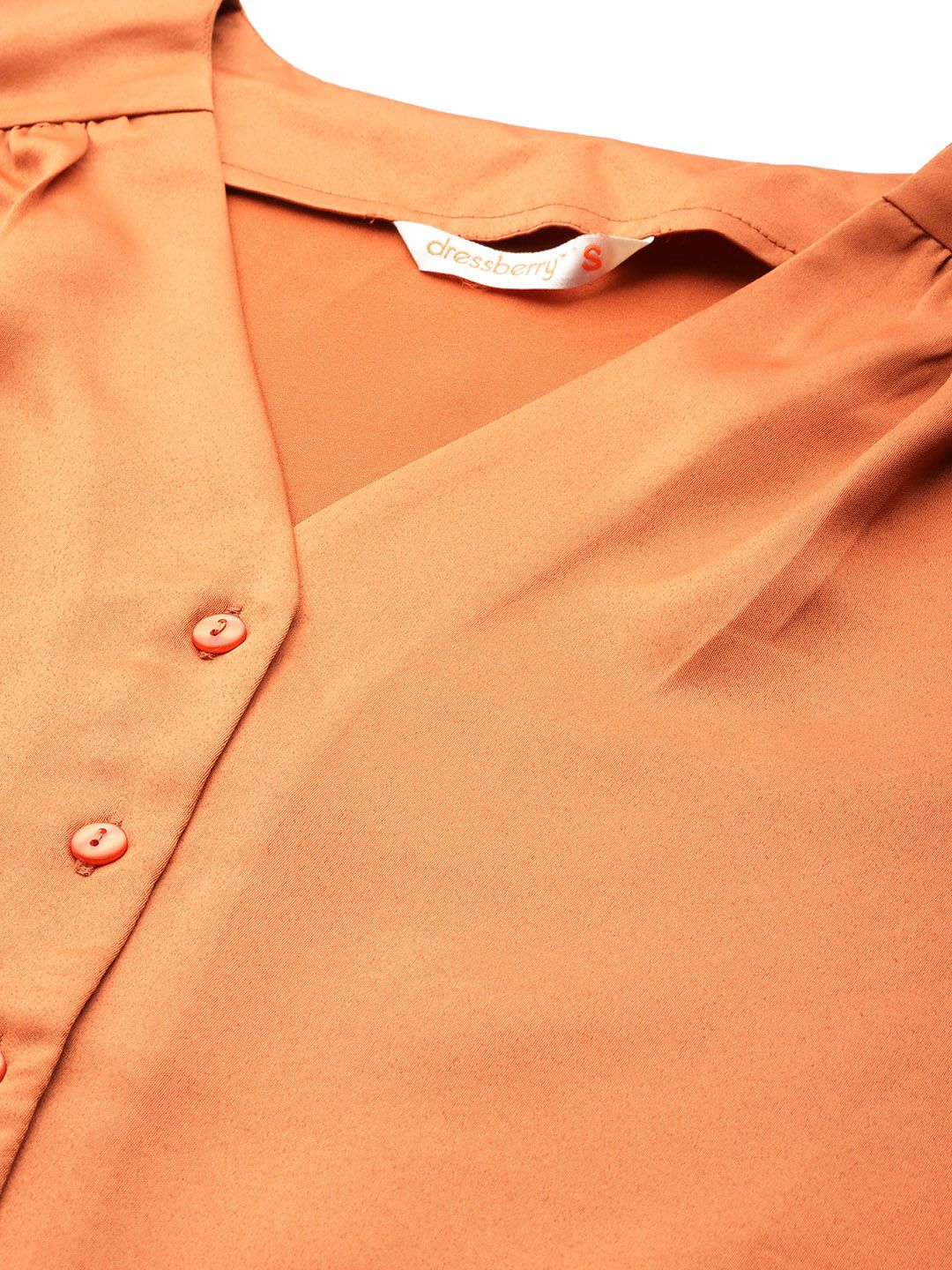 DressBerry Satin-Finish V-Neck Shirt Style Top