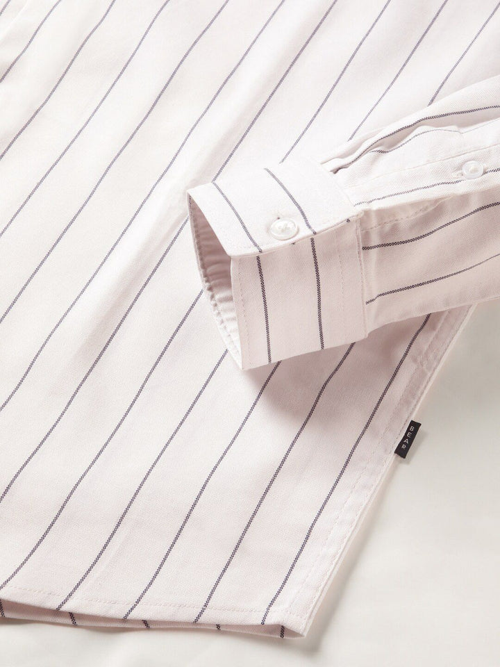 THE BEAR HOUSE Slim Fit Vertical Stripes Twill Spread Collar Casual Shirt