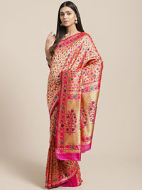 Saree mall Golden & Pink Woven Design Banarasi Saree