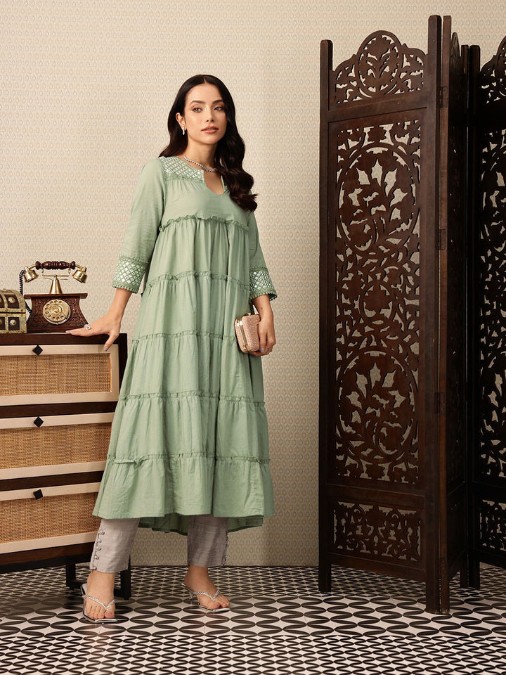 House of Pataudi Mirror Work Tiering Jashn Kurta