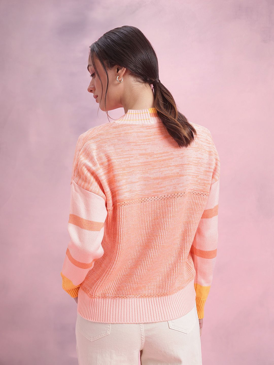 DressBerry Self Striped V-Neck Pullover