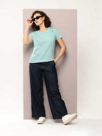 DILLINGER Women Boxy Regular Embroidery Crew Neck Tshirt