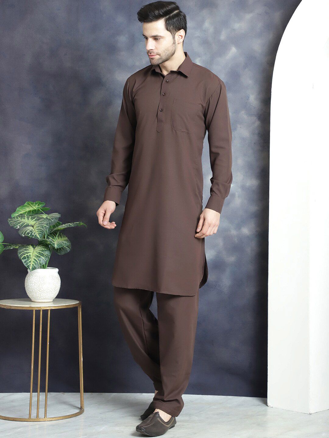 Jompers Shirt collar Regular Pathani Kurta With Salwar