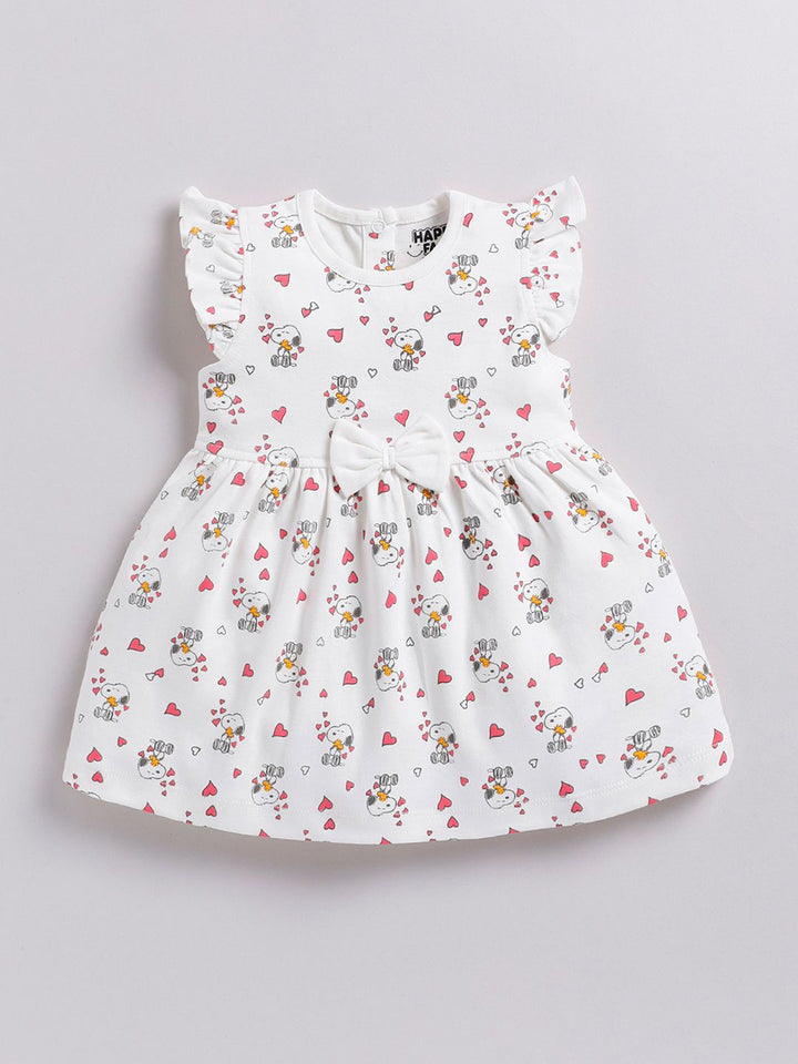 Happy Faces Girls Cotton Printed Flutter Sleeve Fit & Flare Dress