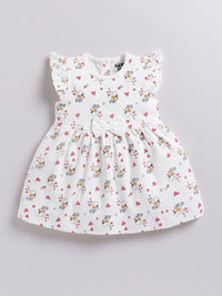 Happy Faces Girls Cotton Printed Flutter Sleeve Fit & Flare Dress