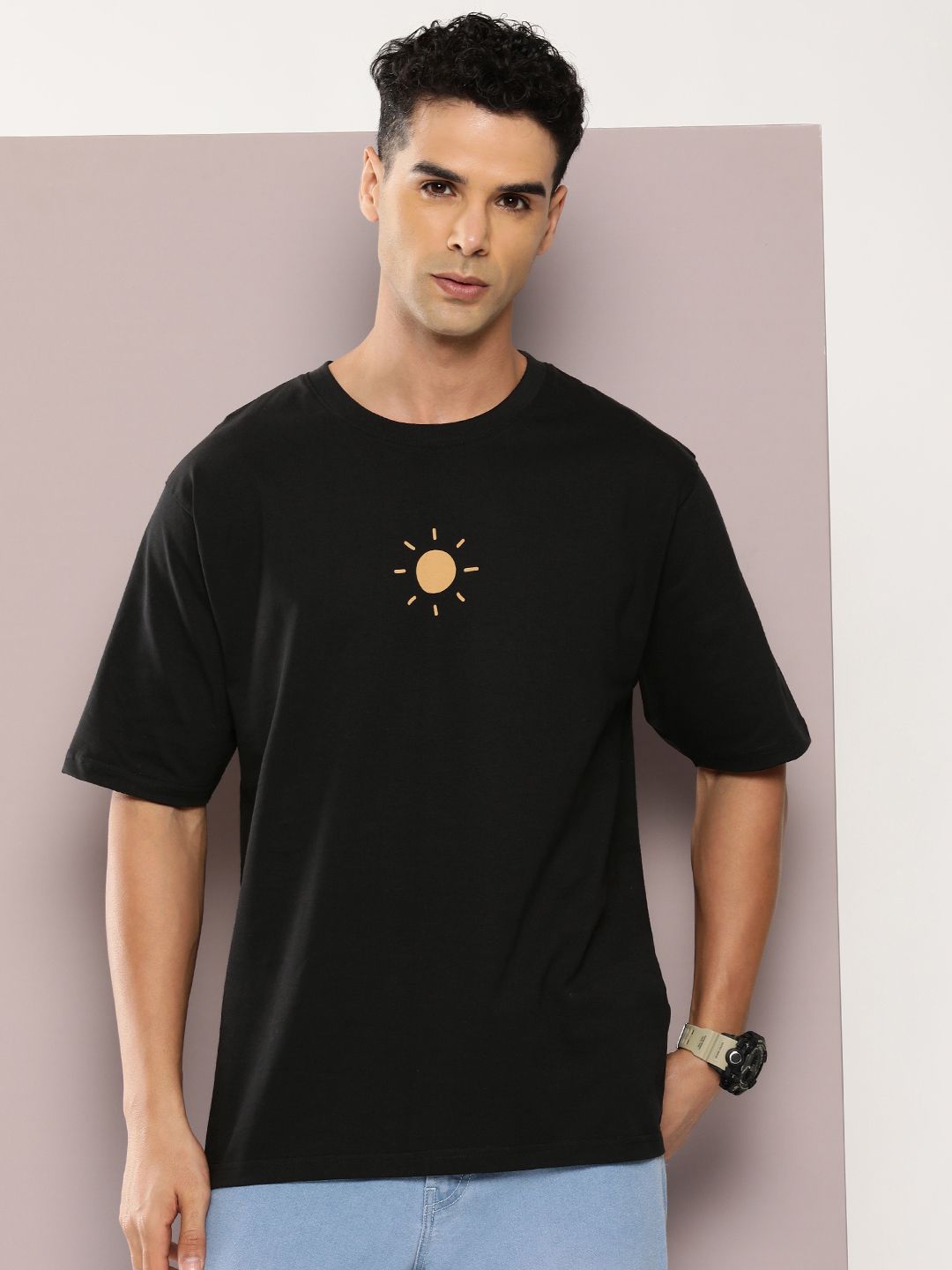 DILLINGER Men Graphic Printed Oversized Drop-Shoulder Sleeves Pure Cotton T-shirt