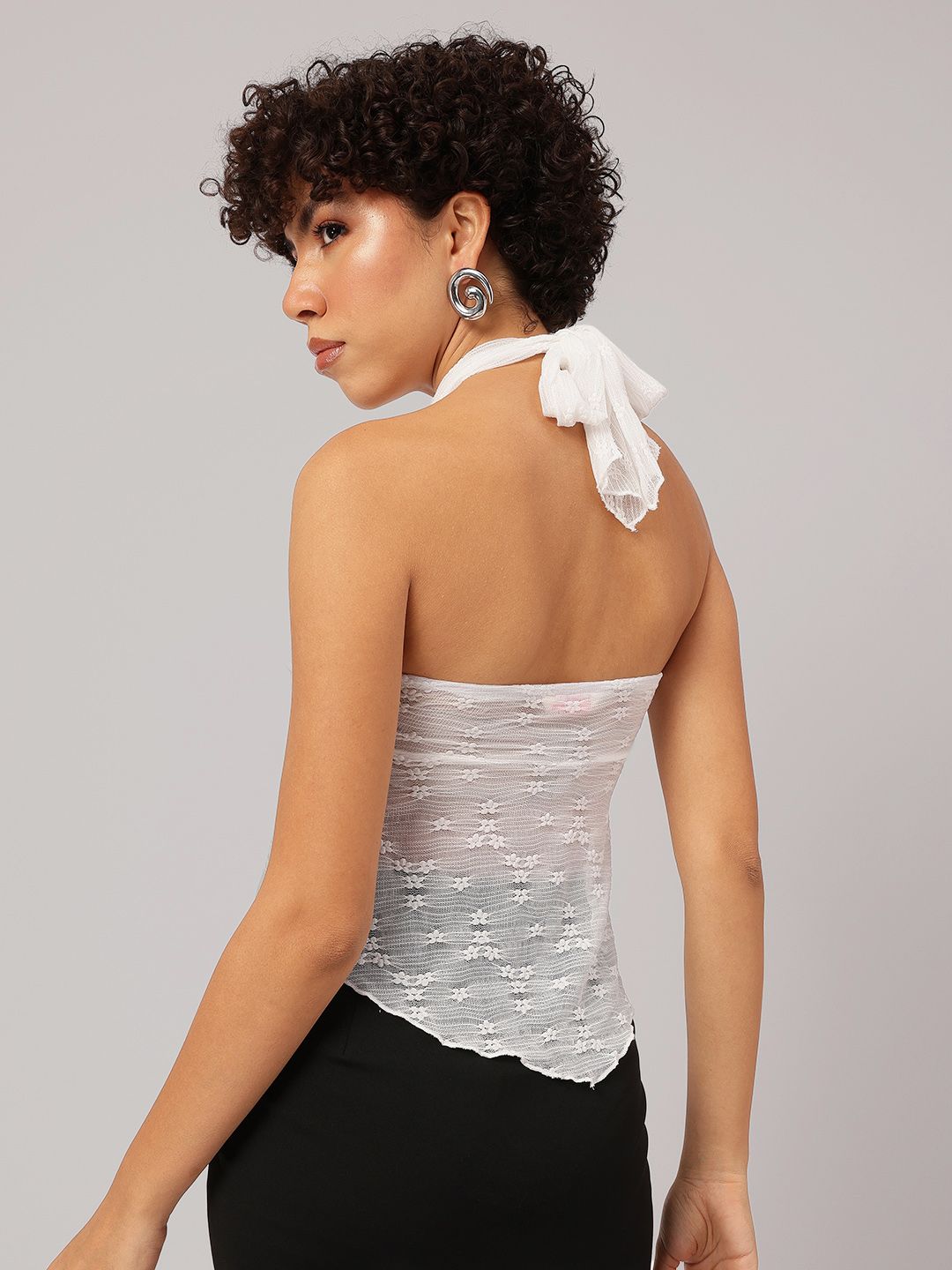 DressBerry Dew-Kissed Halter Lacey Glam Crop Top