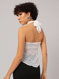 DressBerry Dew-Kissed Halter Lacey Glam Crop Top