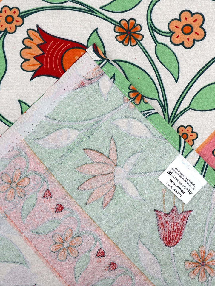 BOMBAY DYEING Cardinal Olive Green Floral 120 TC Cotton Queen Bedsheet Set-2.24 m X 2.54 m