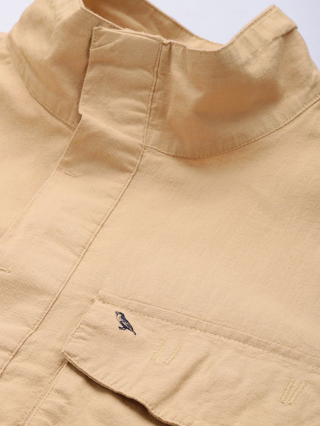 Mr Bowerbird Men Beige Linen Cotton Liberal Fit Casual Shirt