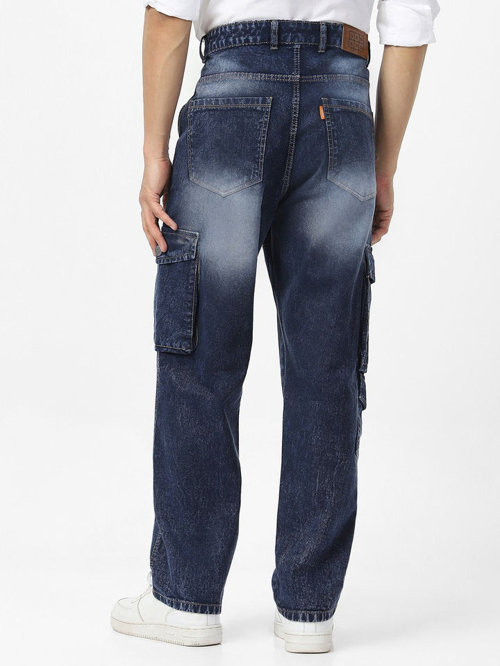 Urbano Fashion Men Loose Relaxed Fit Heavy Fade Jeans With 7 Pockets Non-Stretchable