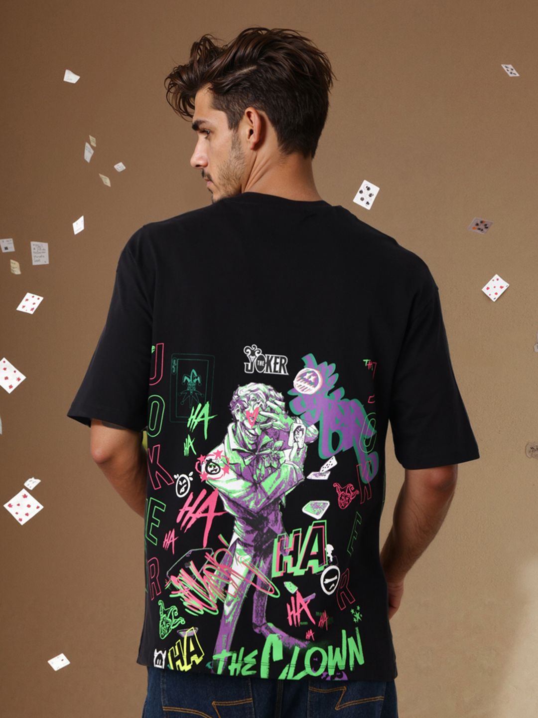 The Indian Garage Co Men Joker Typography Printed Round Neck Cotton Boxy T-shirt