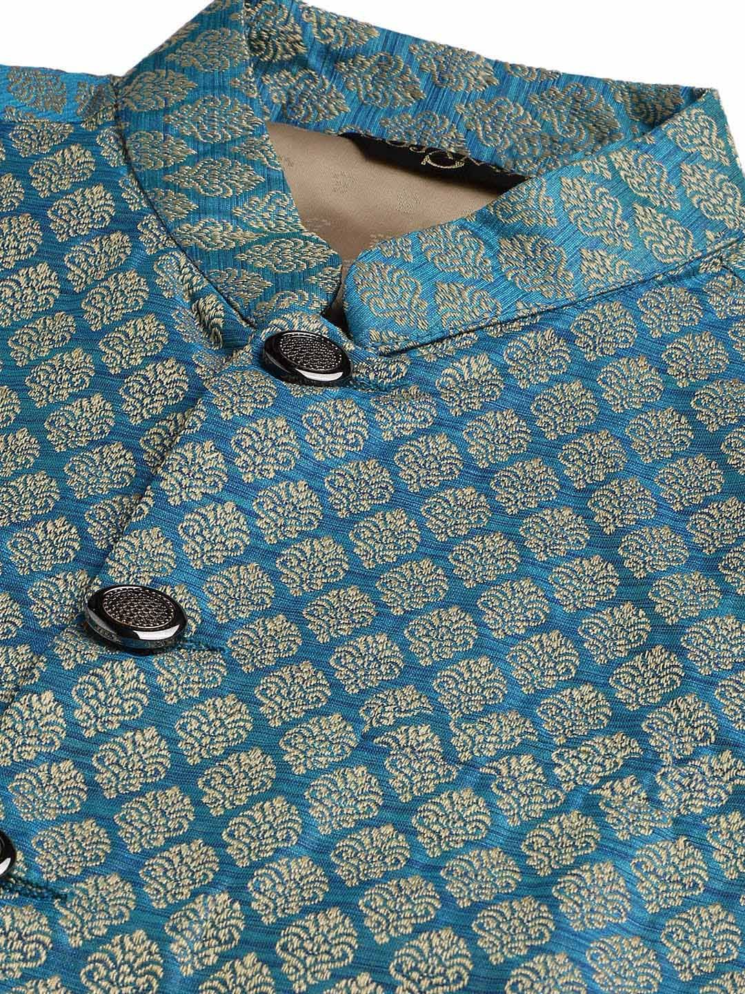 SOJANYA Mandatin Collar Straight Kurta with Churidar With Woven Design Nehru Jacket