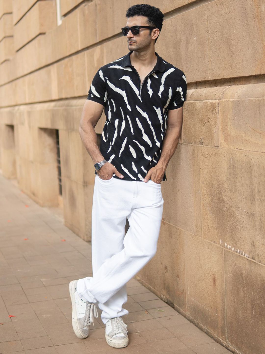 Powerlook Men Abstract Printed Polo Collar T-shirt