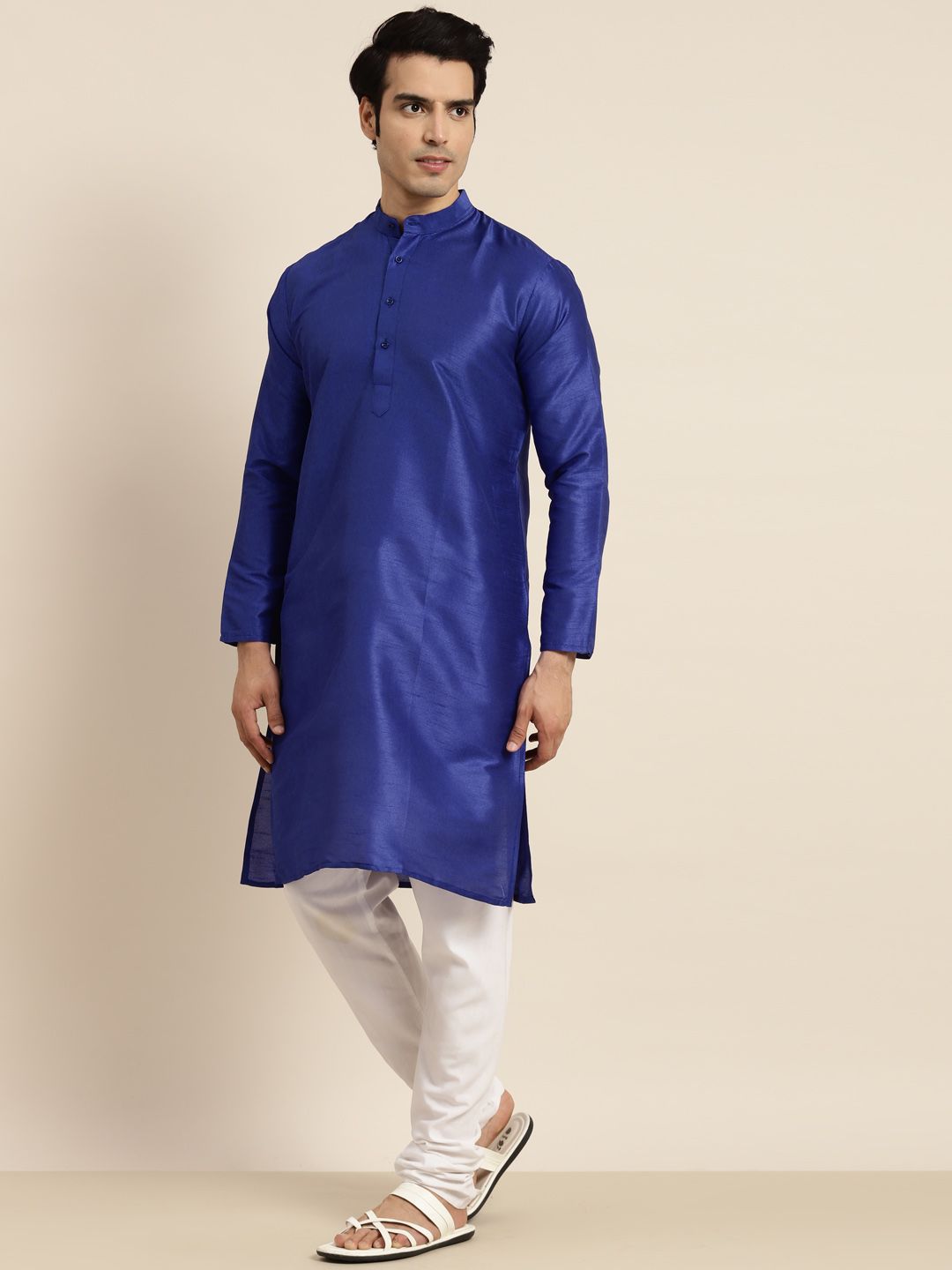 Anug by SOJANYA Men Blue Band Collar Kurta