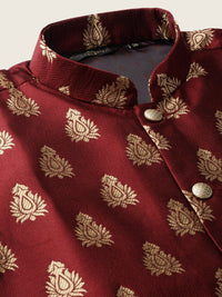 SOJANYA Mandarin Collar Straight Regular Kurta With Churidar & Nehru Jacket