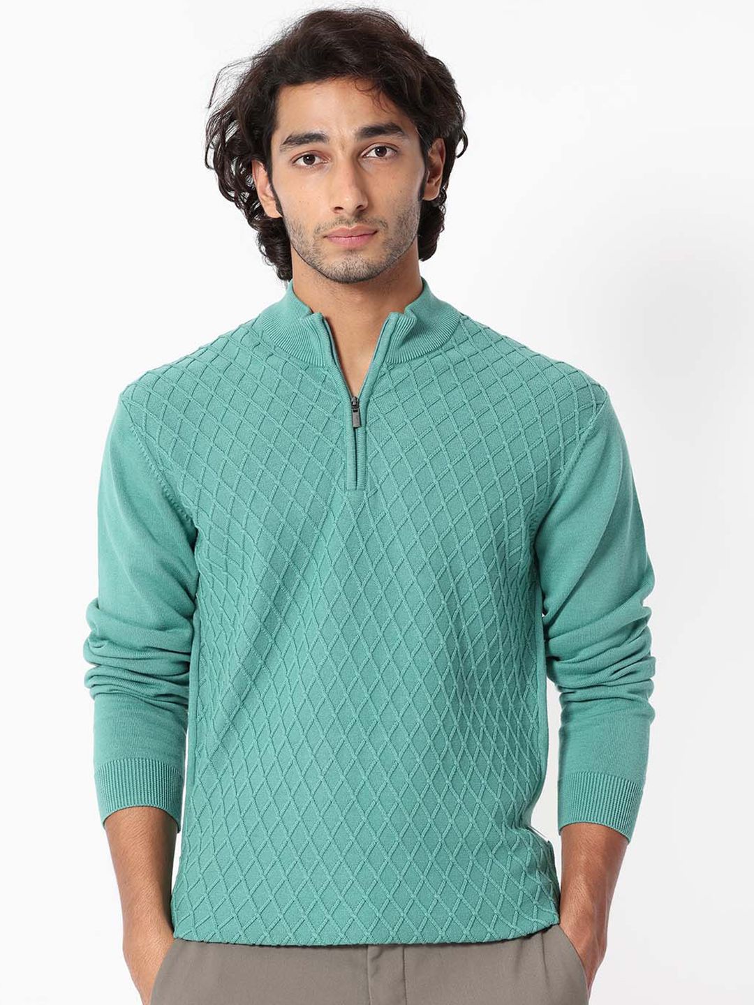 RARE RABBIT Men Troyo Regular Fit Mock Collar Sweater