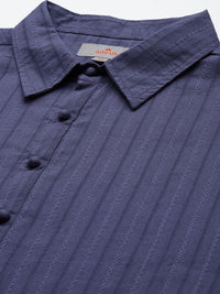 Anouk Striped Shirt Collar Pure Cotton Kurta