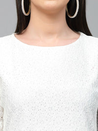 style quotient women Schiffli Puff Sleeve Cotton Regular Top