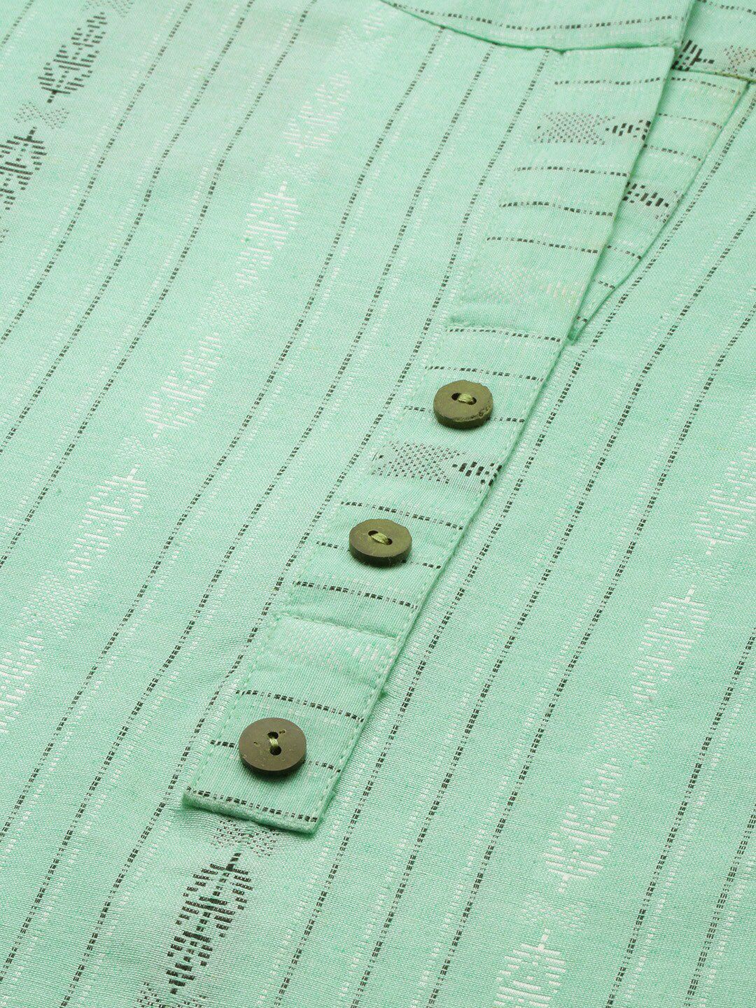 KALINI Striped Mandarin Collar Straight Kurta with Trousers