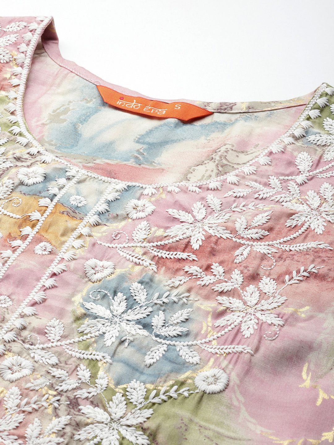 Kurta Kerja Benang Biasa Wanita Era Indo dengan Seluar &amp; Dupatta