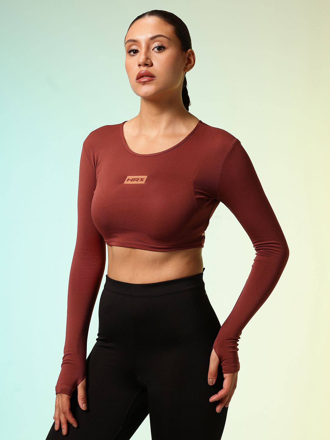 HRX by Hrithik Roshan Rapid Dry Active Goddess Thumb Hole Detail Training Crop T-shirt