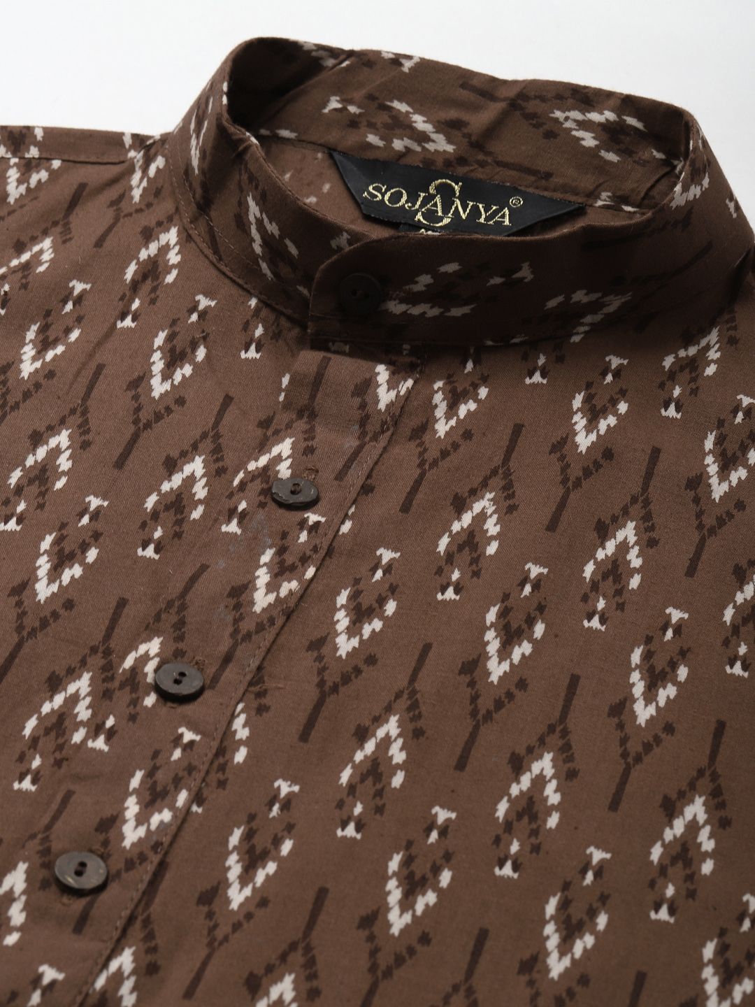 SOJANYA Men Brown & Cream-Coloured Ethnic Motifs Printed Kurta