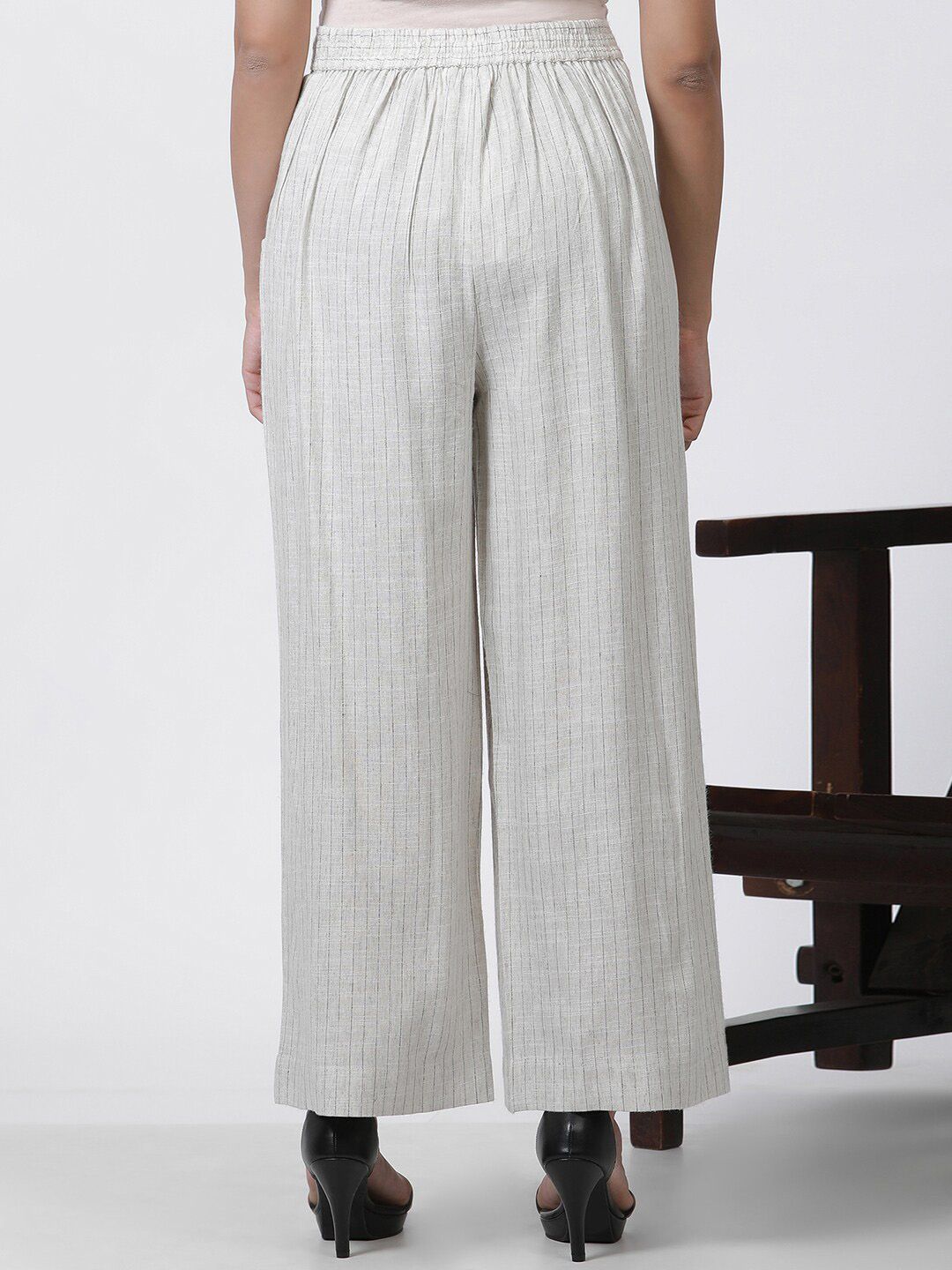 W Women Striped Mid-Rise Straight Fit Parallel Trouser